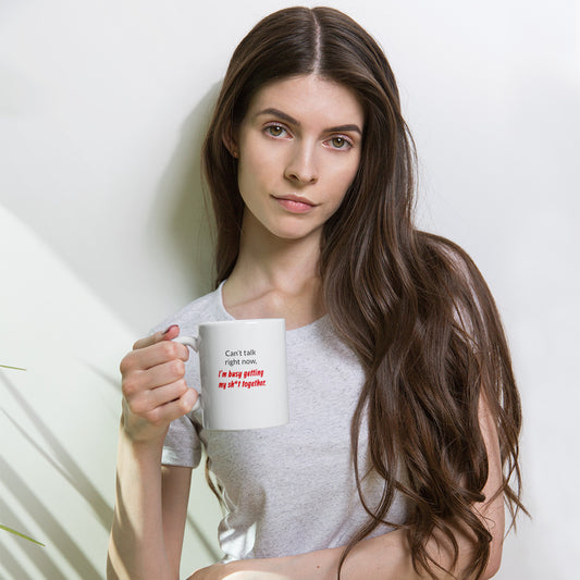 Woman modeling with the Mindful Progress Coffee Mug